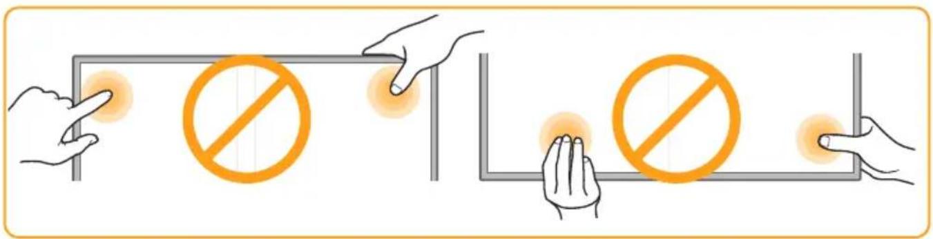 Illustration showing four hand gestures with orange prohibition symbols on a circuit board, indicating no protection or no barrier.