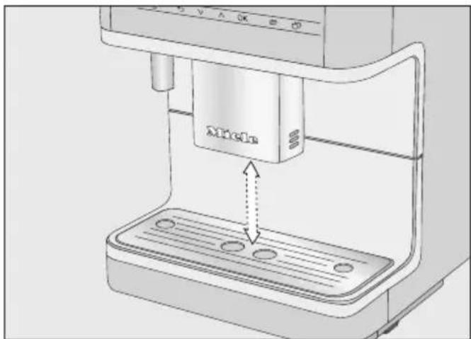MIELE MilkPerfection CM 6360 - Adjusting the central spout to the correct cup height - 1