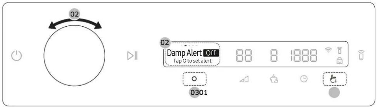 02 02 Damp Alert Off Tap O to set alert 88 8 1888 0301