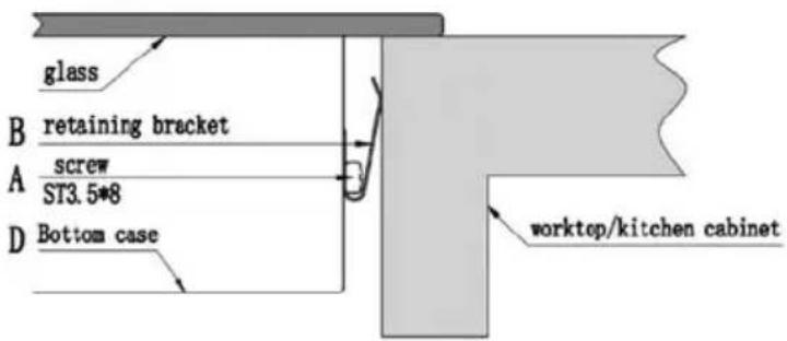 glass B retaining bracket A screw ST3.5*8 D Bottom case worktop/kitchen cabinet