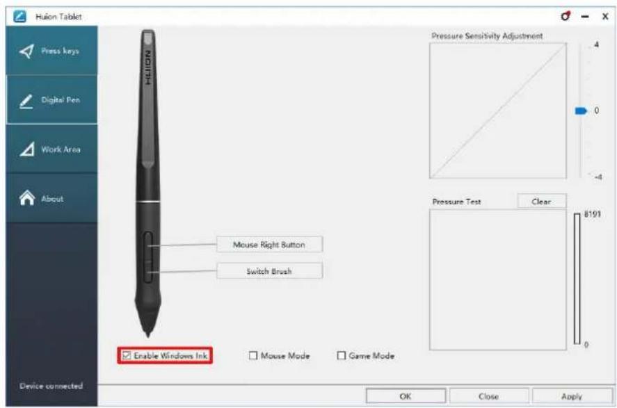 Huion Inspiroy Q11K V2 - Enable the Windows Ink feature - 1