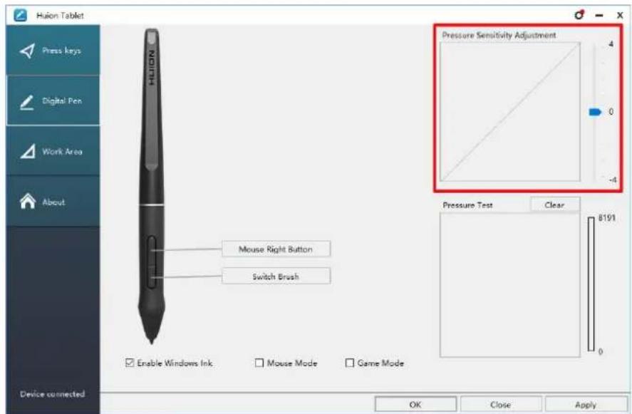 Huion Inspiroy Q11K V2 - Pressure Sensitivity Setting - 1