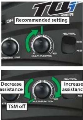 ON Recommended setting NEUTRAL 50.00 70.00 STANDING TSM MULTI-FUNCTION Decrease assistance Increase assistance TSM off NEUTRAL 50.00 70.00 FULL-FUNCTION