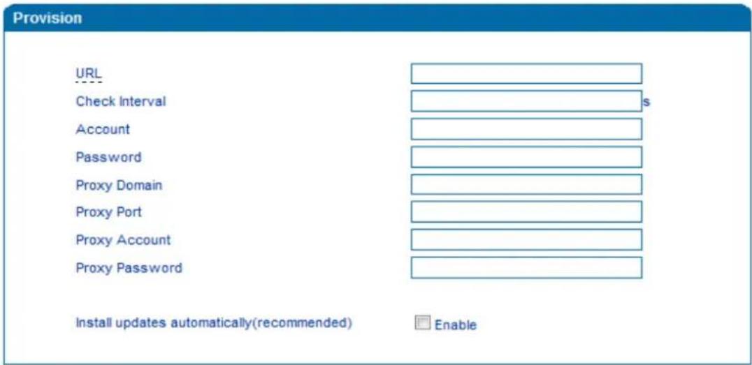 Provision URL Check Interval s Account Password Proxy Domain Proxy Port Proxy Account Proxy Password Install updates automatically(recommended) Enable