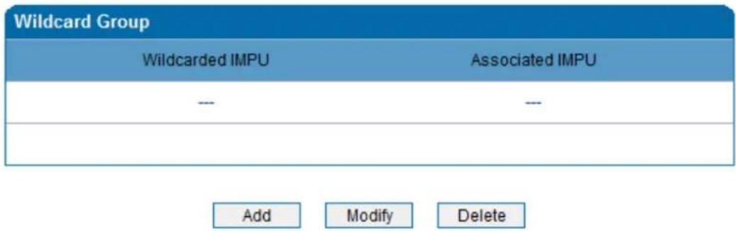 Wildcard Group Wildcarded IMPU Associated IMPU -- -- Add Modify Delete