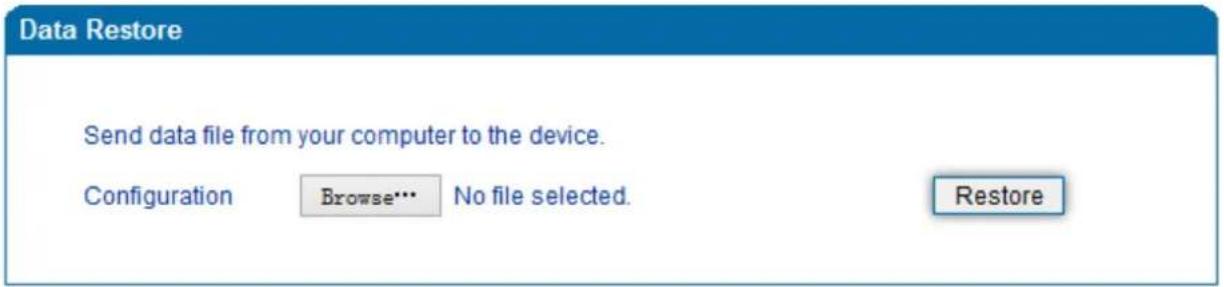Data Restore Send data file from your computer to the device. Configuration Browse... No file selected. Restore