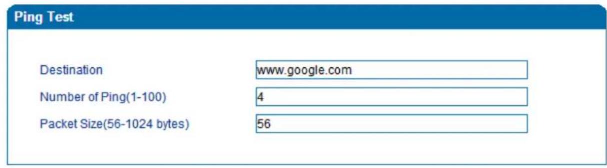 Ping Test Destination www.google.com Number of Ping(1-100) 4 Packet Size(56-1024 bytes) 56