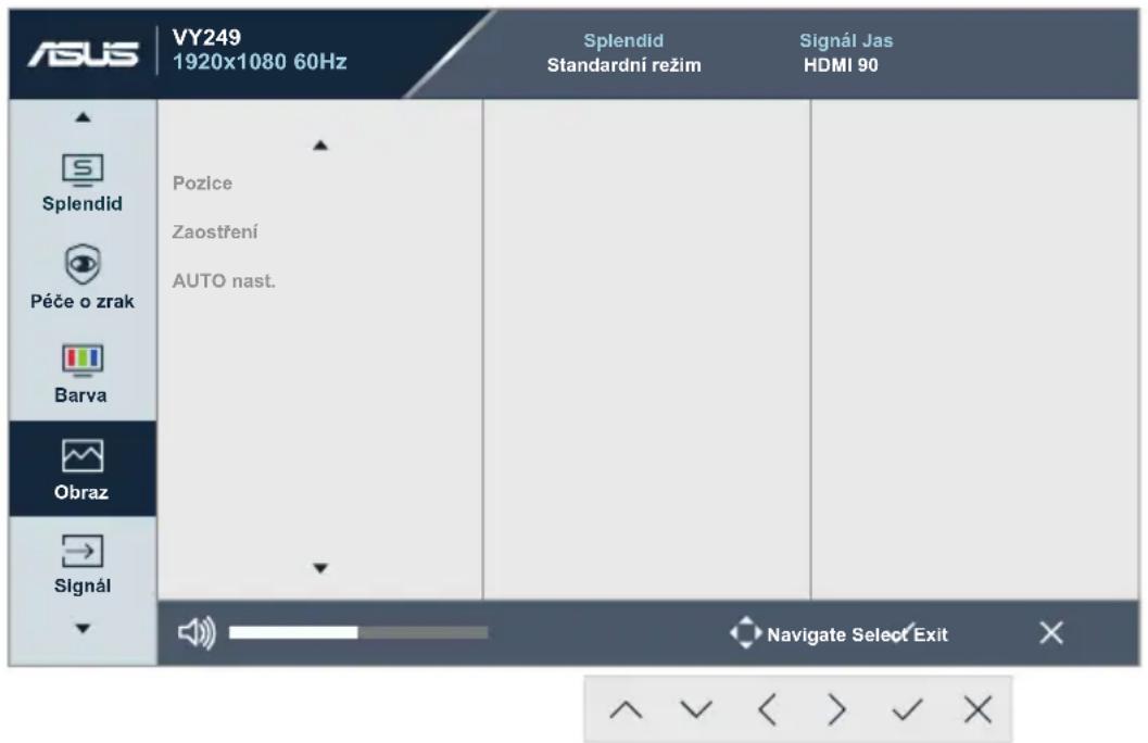 ASUS VY249 1920x1080 60Hz Splendid Standardní režim Signál Jas HDMI 90 Splendid Péče o zrak Barva Obraz Signál Pozíce Zaostření AUTO nast. Navigate Select Exit