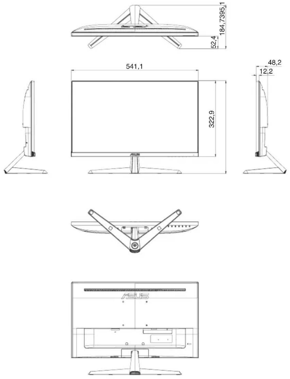 ASUS VY249HE - Rozměry produktu - 1