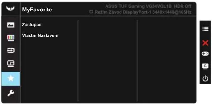 MyFavorite ASUS TUF Gaming VG34VQL1B HDR Off Režim Závod DisplayPort-1 3440x1440@165Hz Zástupce Vlastní Nastavení