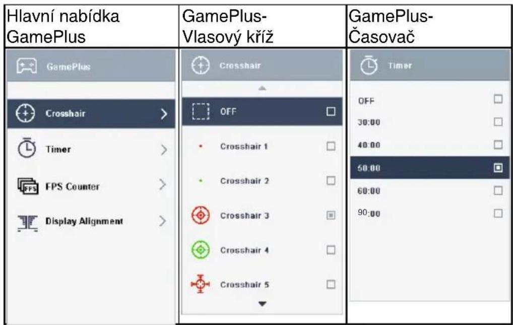 Hlavní nabídka GamePlus GamePlus-Vlasový kříž Crosshair OFF Timer OFF 30:00 40:00 50:00 60:00 90:00 Crosshair 1 Crosshair 2 Crosshair 3 Crosshair 4 Crosshair 5