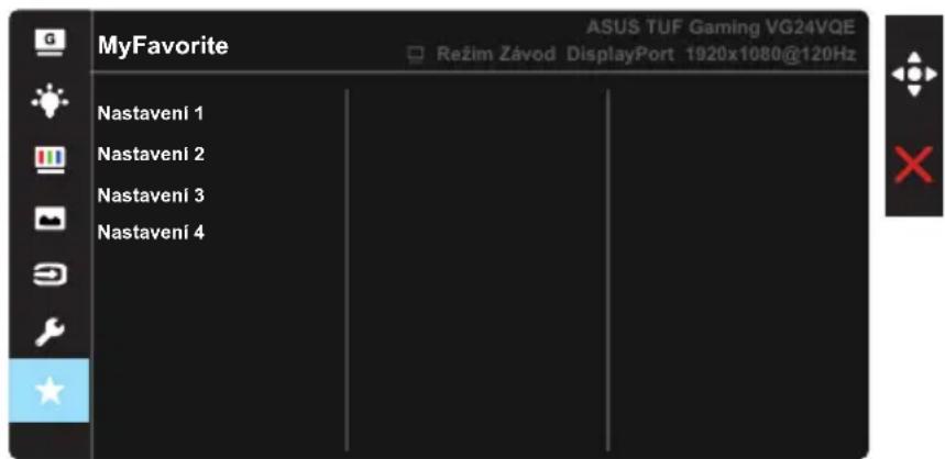 MyFavorite Nastavení 1 Nastavení 2 Nastavení 3 Nastavení 4 ASUS TUF Gaming VG24VQE Režim Závod DisplayPort 1920x1080@120Hz
