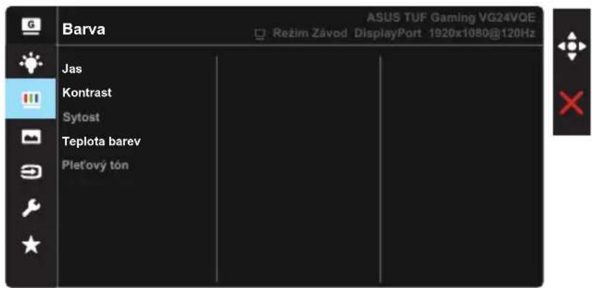 Barva Jas Kontrast Sytost Teplota barev Plet'ový tón ASUS TUF Gaming VG24VQE Režim Závod DisplayPort 1920x1080@120Hz