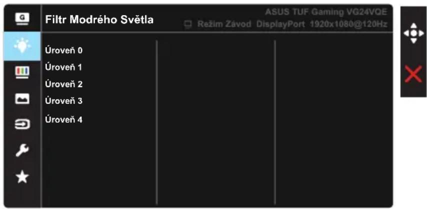 Filtr Modrého Světla Ároveň 0 Ároveň 1 Ároveň 2 Ároveň 3 Ároveň 4 ASUS TUF Gaming VG24VQE Režim Závod DisplayPort 1920x1080@120Hz