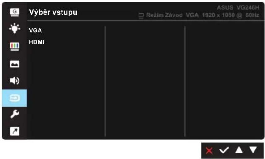 Výběr vstupu ASUS VG246H Režim Závod VGA 1920 x 1080 @ 60Hz VGA HDMI