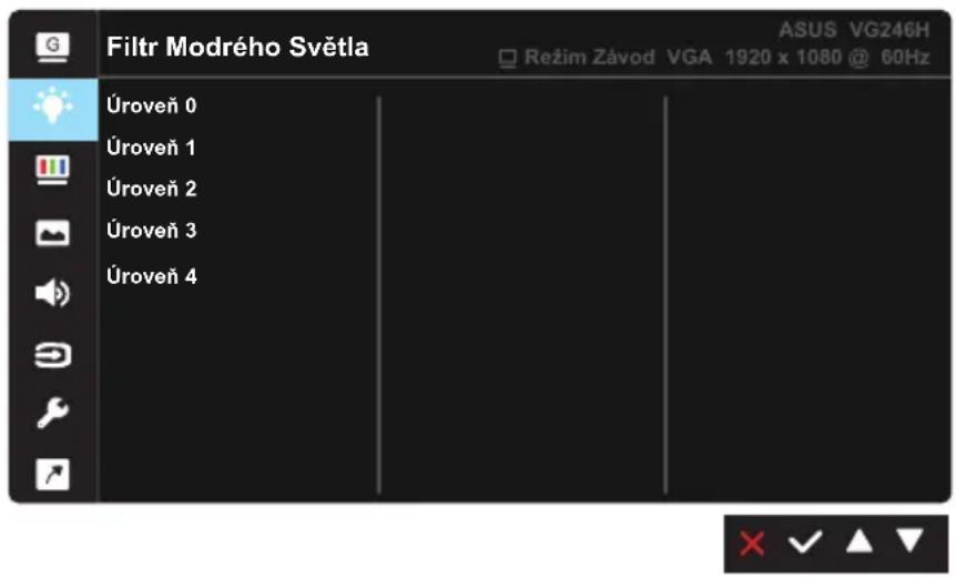 Filtr Modrého Světla Ároveň 0 Ároveň 1 Ároveň 2 Ároveň 3 Ároveň 4 ASUS VG246H Režim Závod VGA 1920 x 1080 @ 60Hz
