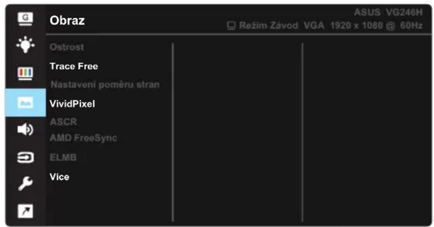 Obraz Osrost Trace Free Nastavení poměru stran VividPixel ASCR AMD FreeSync ELMB Vice ASUS VG246H Režim Závod VGA 1920 x 1080 @ 60Hz