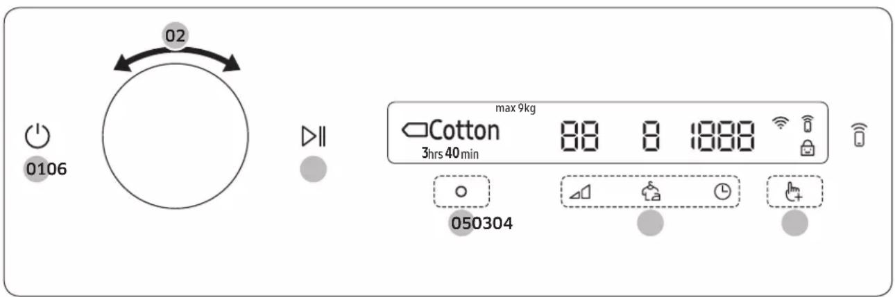 02 0106 Cotton 3hrs 40min max 9kg 88 8 1888 050304