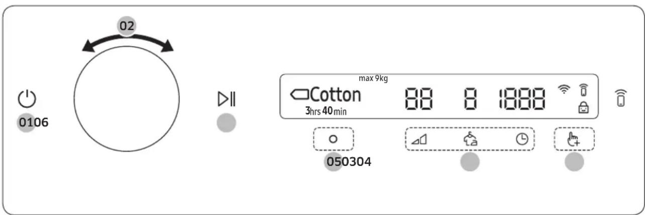 02 0106 Cotton 3hrs 40min max 9kg 88 8 1888 050304