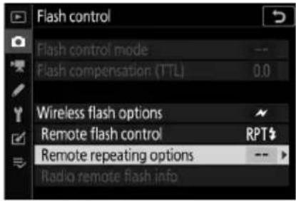 Flash control Flash control mode Flash compensation (TTL) 0.0 Wireless flash options Remote flash control RPT Remote repeating options Radio remote flash info