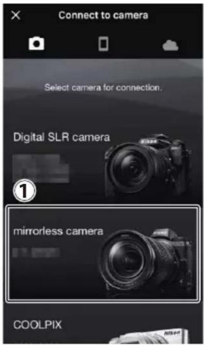 NIKON Z 7II - Zařízení iOS : Klepněte na [ Mirrorless camera ] a poté klepněte na [ Pairing ( Bluetooth ) ]. - 1