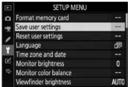 NIKON Z 7II - Zvýrazněte [ Save user settings ] v nabídce nastavení. - 1