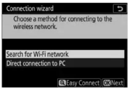 NIKON Z 7II - Zvýrazněte [ Search for Wi-Fi network ] a stiskněte OK. - 1