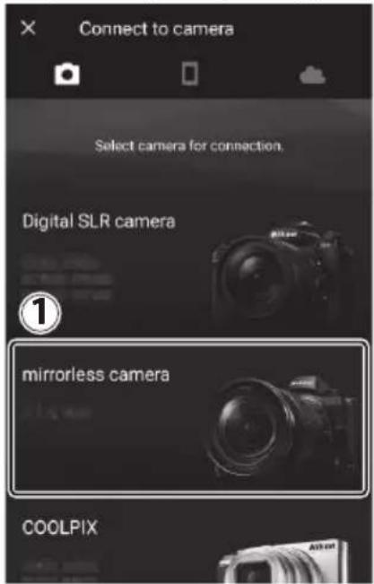 NIKON Z 7II - Zařízení Android : Klepněte na [ Mirrorless camera ] a poté klepněte na [ Pairing ( Bluetooth ) ]. - 1