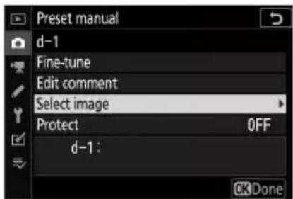Preset manual d-1 Fine-tune Edit comment Select image Protect OFF d-1:
