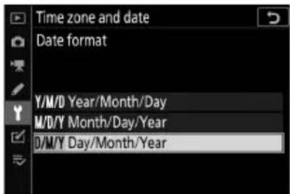Time zone and date Date format Y/M/D Year/Month/Day M/D/Y Month/Day/Year D/M/Y Day/Month/Year