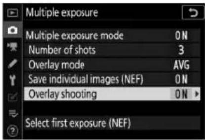 NIKON Z 7II - Vyberte možnost pro [ Překryvné snímání ]. - 1