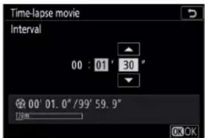 Time-lapse movie Interval 00 : 01 ' 30 " 00' 01.0"/99' 59.9" 720mm OK OK