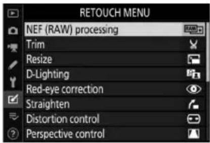 NIKON Z 7II - V menu retušování vyberte [ NEF ( RAW ) processing ]. - 1