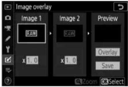 Image overlay Image 1 RAW x 1.0 Image 2 RAW x 1.0 Preview Overlay Save Zoom OK Select