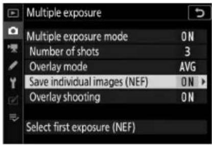 NIKON Z 7II - Vyberte nastavení pro [ Uložit jednotlivé snímky ( NEF ) ]. - 1