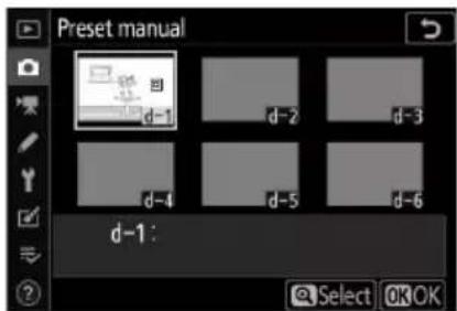 Preset manual d-1 d-2 d-3 d-4 d-5 d-6 d-1: Select OK OK