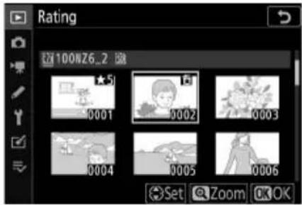 Rating 100NZ6_2 0001 0002 0003 0004 0005 0006 Set Zoom OK