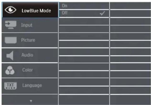 LowBlue Mode On Off Input Picture Audio Color Language