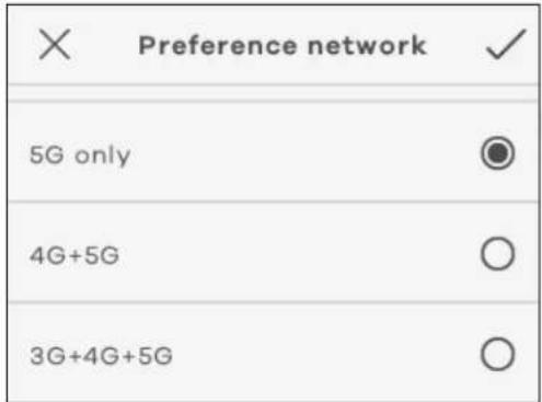 Preference network 5G only 4G+5G 3G+4G+5G