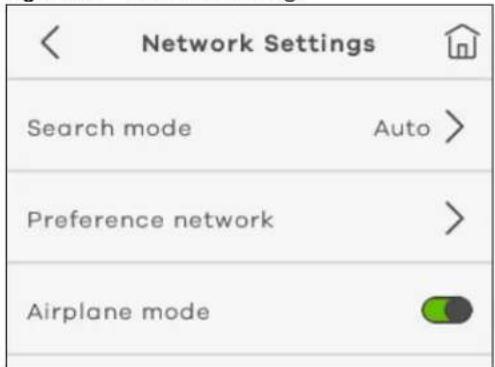 Network Settings Search mode Auto > Preference network > Airplane mode