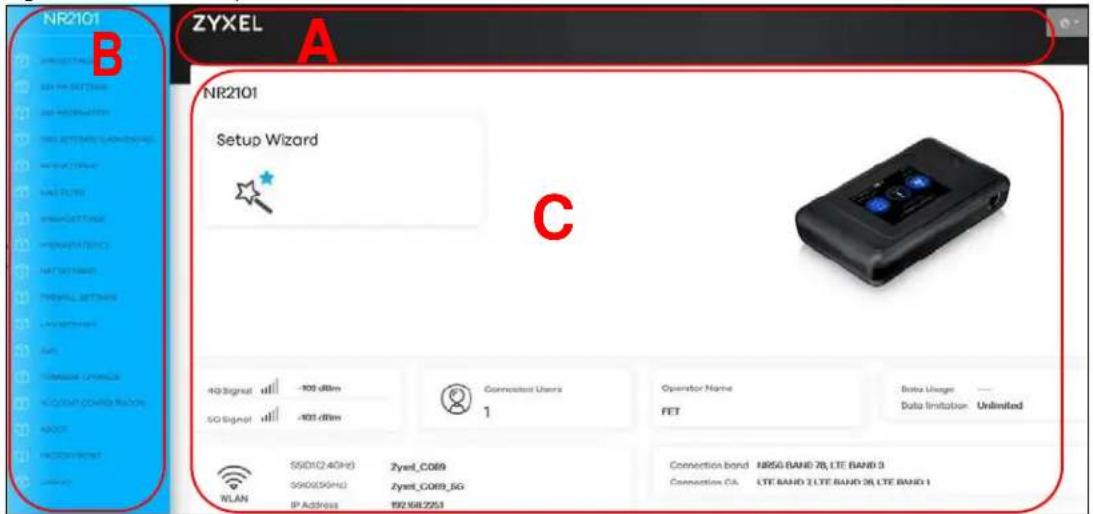 NR2101 B ZYXEL A NR2101 Setup Wizard C 40 Signal -100 dBm 50 Signal -100 dBm Connected Users 1 Operator Name FET Beta Urogen Data limitation Unlimited SSID(2.4GHz) Zyxt_C089 SSH(S9GHz) Zyxt_C089_3G IP Address 192 KB2251 Connection bond NRSG (BAND) 76, LTE BAND 9 Connection DA LTE BAND 2 LTE BAND 26, LTE BAND 1