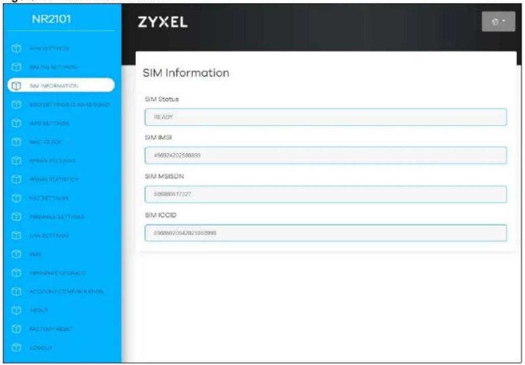 NR2101 ZYXEL SIM Information SIM Status READY SIM IMSI 496924702586839 SIM MSISDN 806900617327 SIM ICCID 8908682042025888998