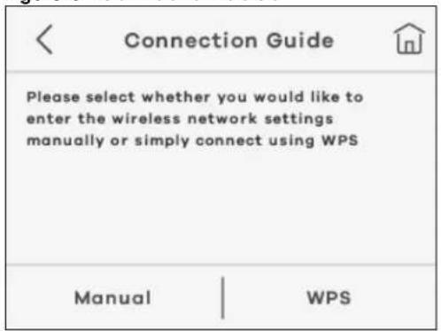 Connection Guide Please select whether you would like to enter the wireless network settings manually or simply connect using WPS Manual | WPS