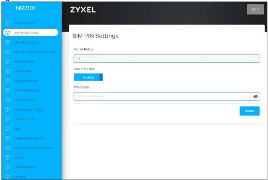 NR2101 ZYXEL SIM PIN Settings No. of Retry 3 SIM PIN Lock Enable PIN Code Show your Pin Code Updates