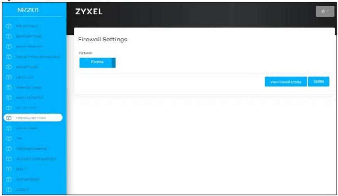 NR2101 ZYXEL Firewall Settings Firewall Enable View Firewall Entry Update