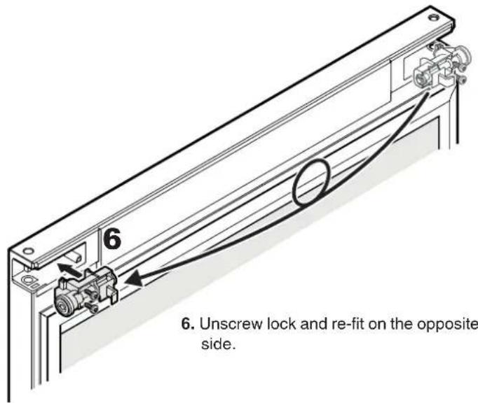 6 6. Unscrew lock and re-fit on the opposite side.