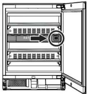 Technical diagram of an open industrial rack with a labeled component and directional arrow indicating flow or movement.