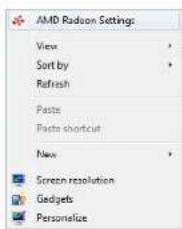 AMD Radeon Settings View Sort by Refresh Paste Paste shortcut New Screen resolution Gedgets Personalize