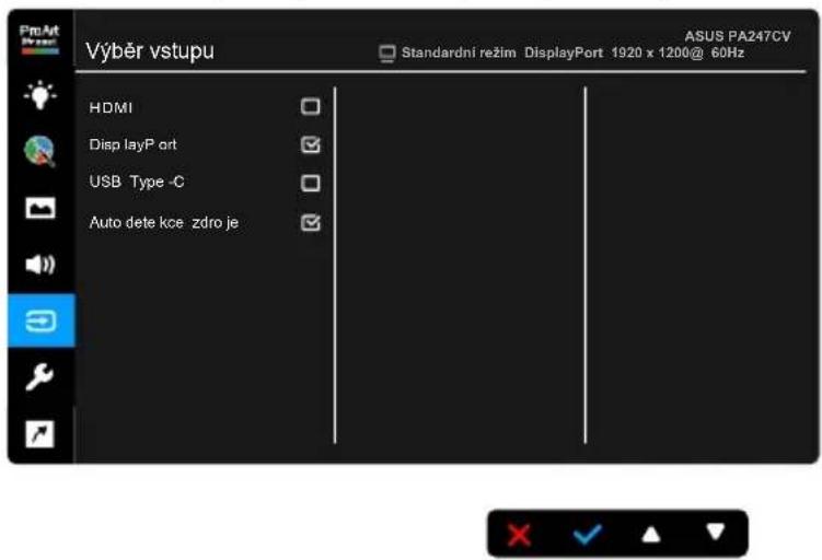Výběr vstupu HDMI Disp layPort USB Type -C Auto dete kce zdro je ASUS PA247CV Standardní režim DisplayPort 1920 x 1200@ 60Hz
