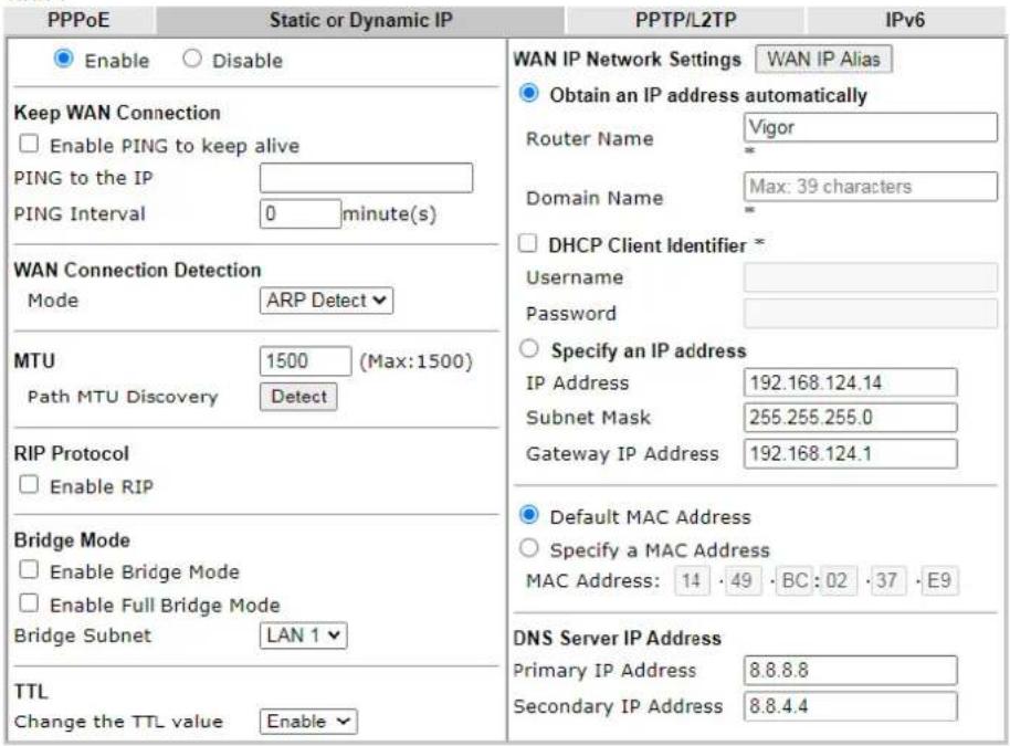 Draytek Vigor 2927ac - II-1-2-2 Details Page for Static or Dynamic IP in WAN1/WAN2 (Physical Mode: Ethernet) - 1